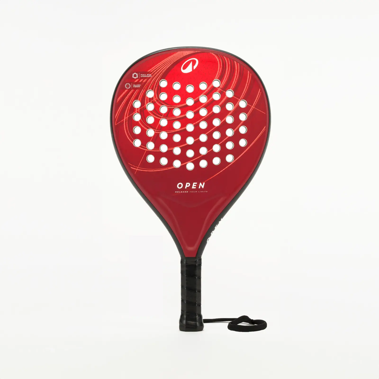 Raquette de padel Kuikma PR Open rouge, vue de face sur fond blanc